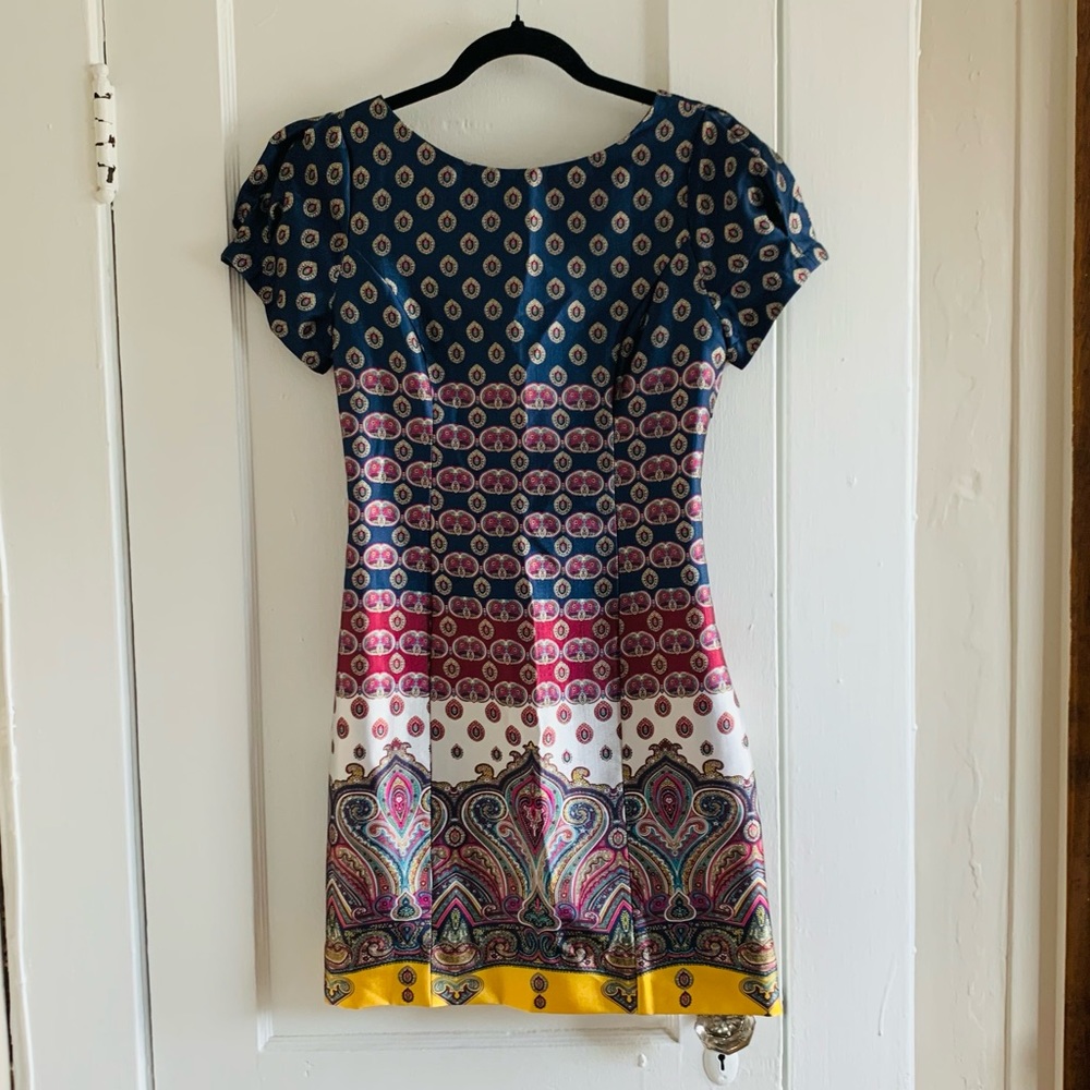 FARM Rio Multicolor Paisley and Geometric Print Dress - Navy, Pink, Yellow